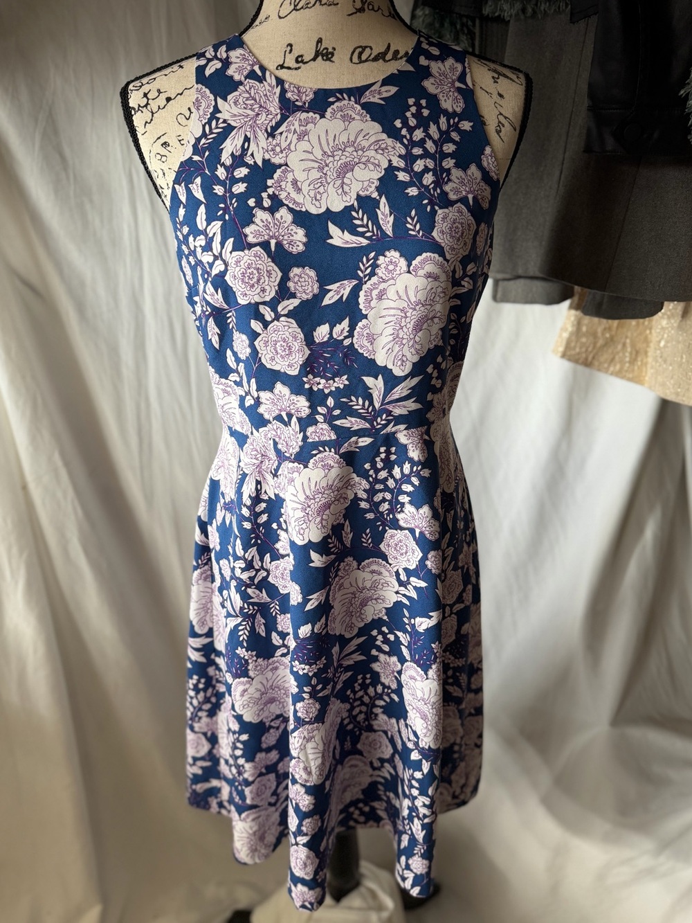 Banana Republic Navy Dress with Light Pink Floral Print